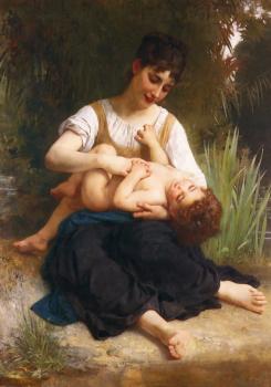William-Adolphe Bouguereau : Les joies d'une mere (jeune fille chatouillant un enfant ) , The Joys of Motherhood (Girl Tickling a Child)